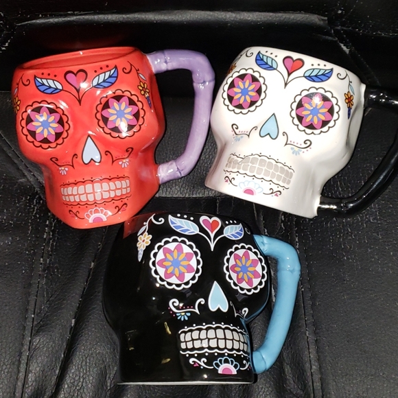 Other - Set 3 Sugar Skulls  Mugs Red White Black